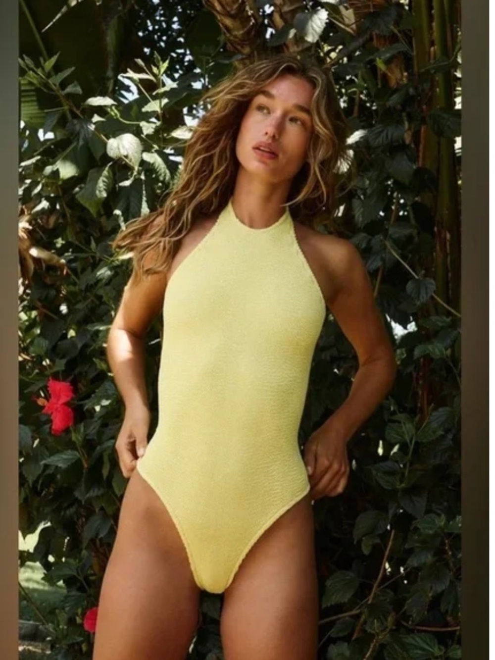 NWT Reina Olga Free People One Piece Swimsuit Yellow Halter Neck One Size